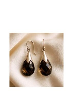 Vintage Sterling Silver Smoky Topaz Briolette Earrings (1.5" Drop)